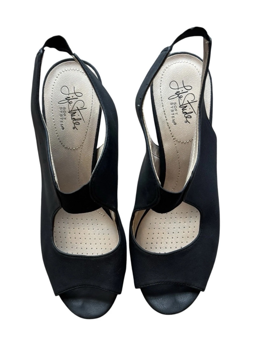 Life Stride Celestia Black Peep Toe Slingback Heels Soft System Womens 8.5M